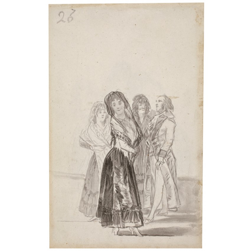 "Maja in front of three colleagues"...