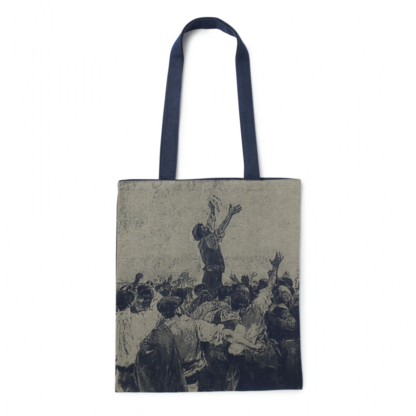 Bolsa tejida "Una huelga de obreros... Bolsa tejida "Una huelga de obreros...