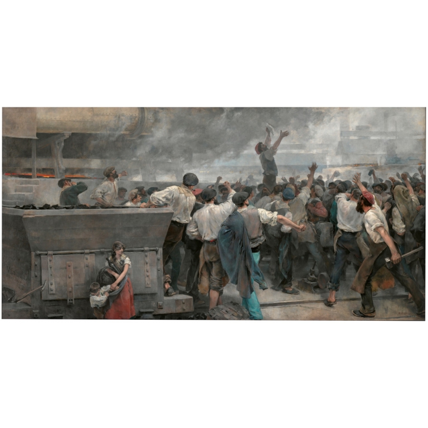 Bolsa tejida "Una huelga de obreros... Bolsa tejida "Una huelga de obreros...