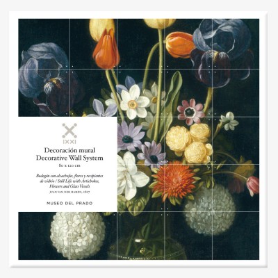 IXXI: sistema de decoración mural "Bodegón con alcachofas, flores y recipientes de vidrio" IXXI: sistema de decoración mural "Bodegón con alcachofas, flores y recipientes de vidrio"