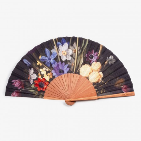 Abanico "Bodegón con alcachofas, flores y recipientes de vidrio"